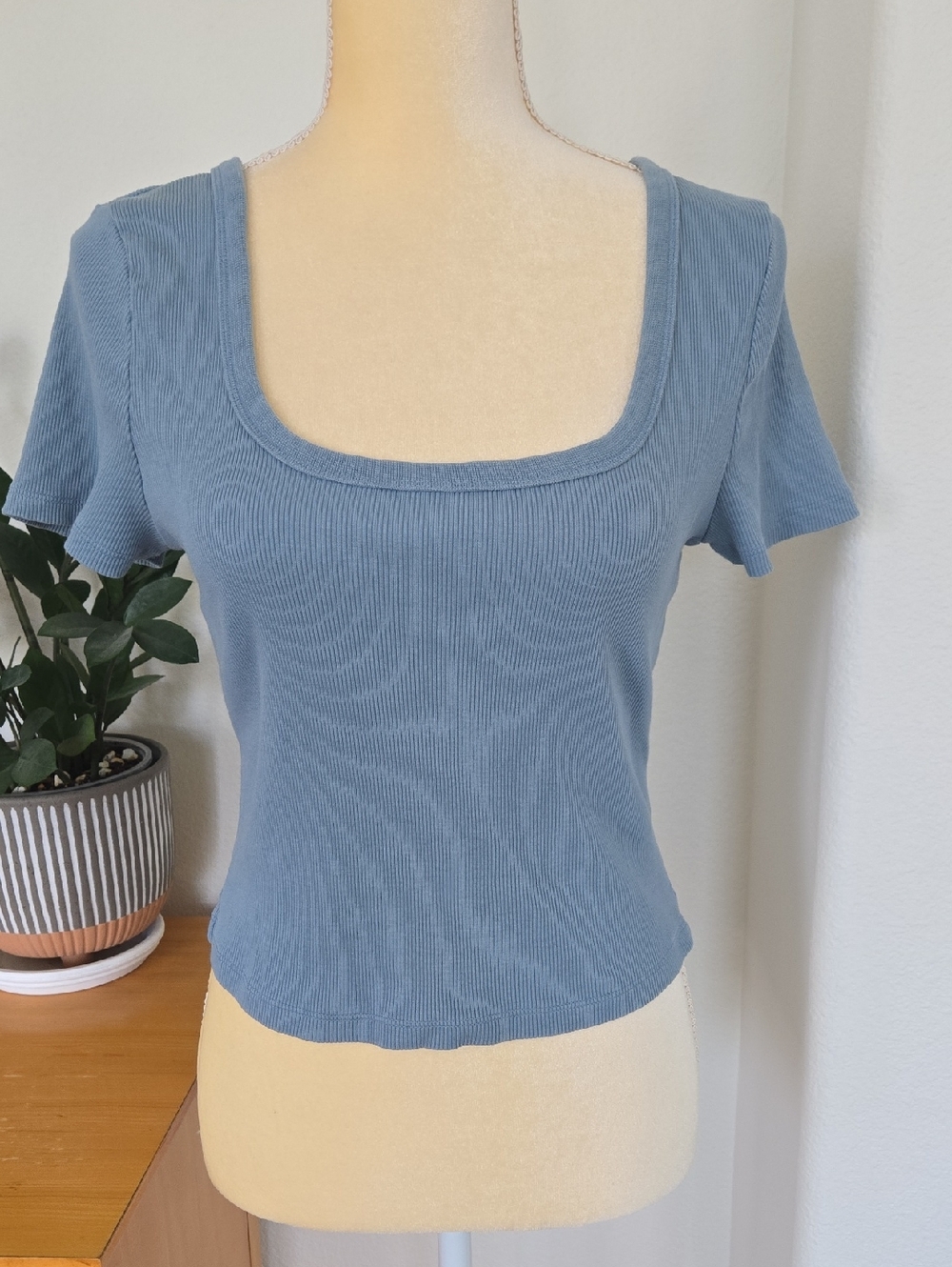 Universal Thread Dusty Blue Square Neck Ribbed Tee